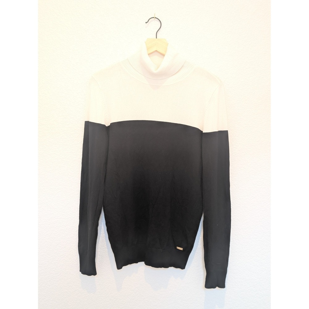 Calvin Klein Women Black Cream Colorblock Turtleneck Sweater M